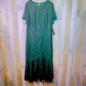 Rachel Rachel Roy 16W Hi Lo Evergreen Lace Lined Dress Flutter Sleeves (Flaw)